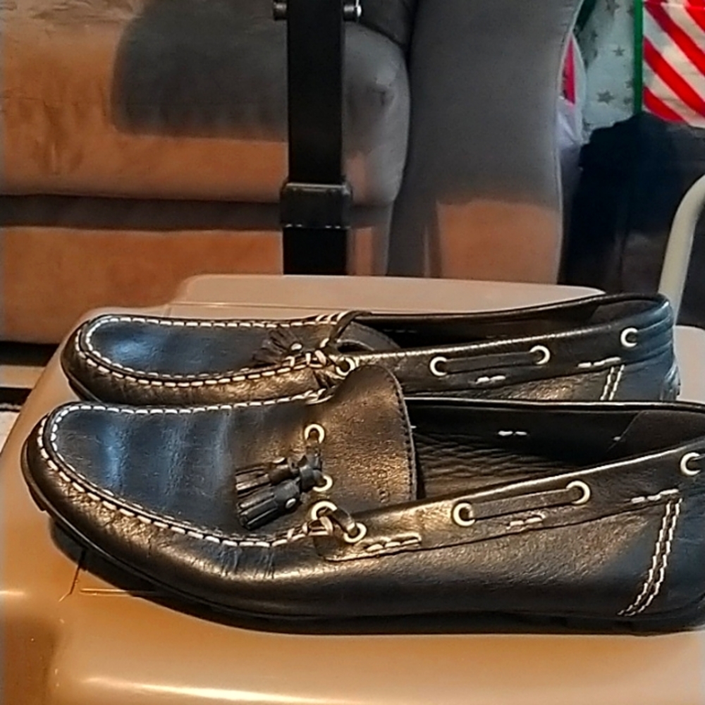 GEOX RESPIRA Black Leather Loafers Driving Shoes Men's Size 12